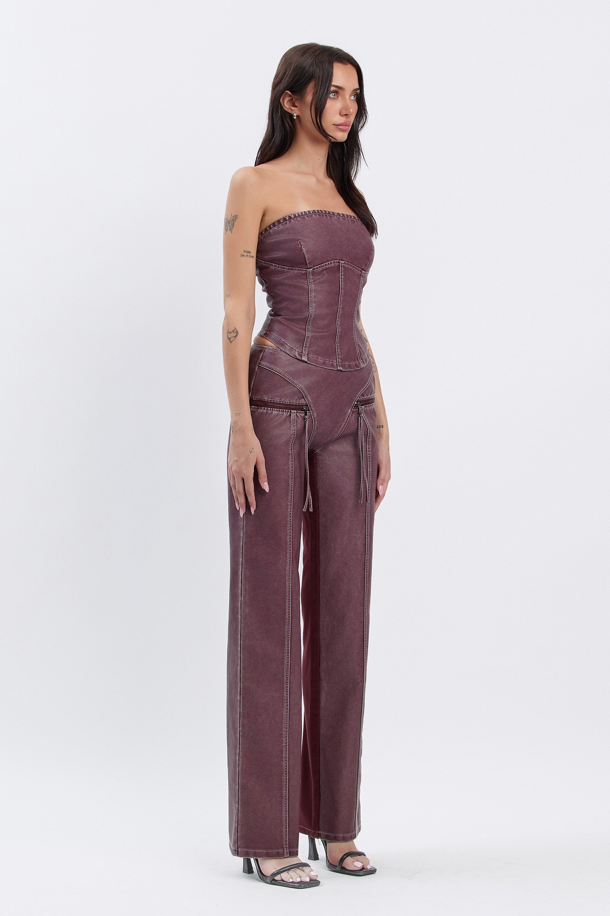 Washed Effect Faux Leather Tube Top