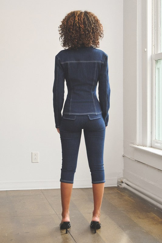 Denim Double Stitching Shacket