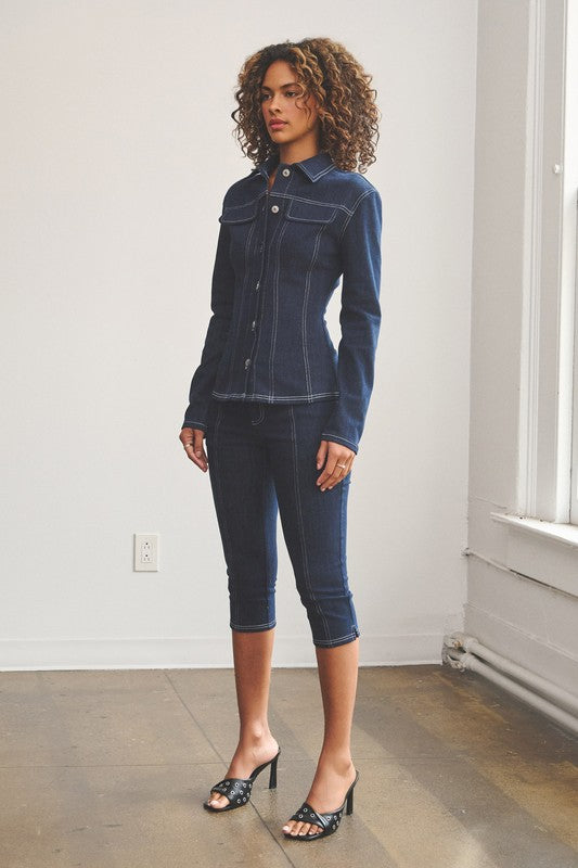 Denim Double Stitching Capri