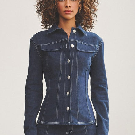 Denim Double Stitching Shacket