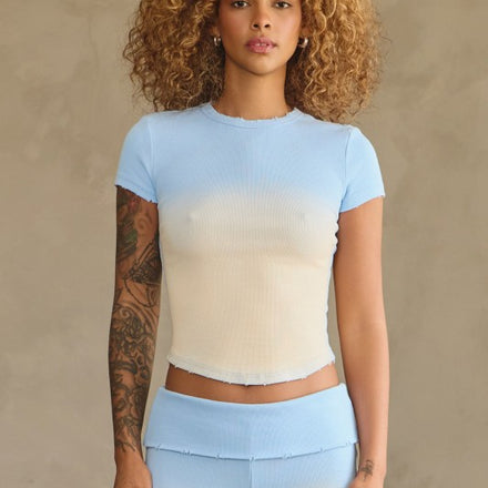 Ribbed Washed Effect Ombre Crop Baby Tee