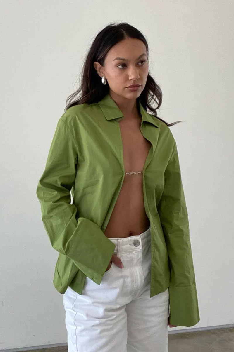 Chain Detail Long Sleeve Collar Top