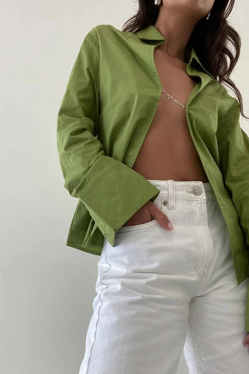 Chain Detail Long Sleeve Collar Top