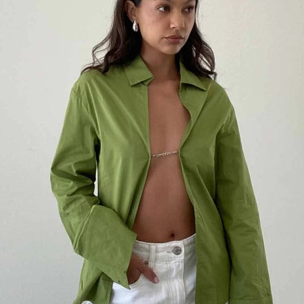 Chain Detail Long Sleeve Collar Top