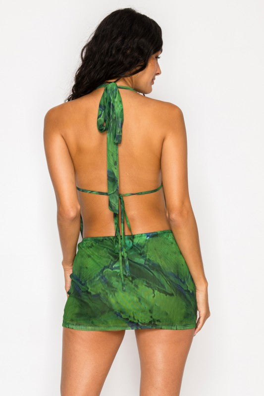 Backless Halter Mesh Dress
