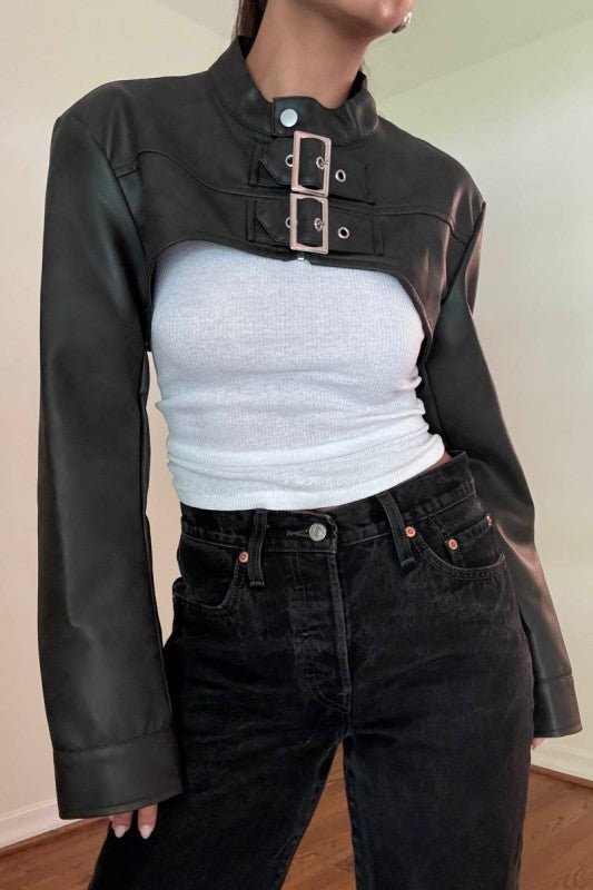 Faux Leather Cropped Biker Jacket