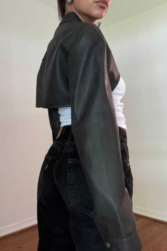 Faux Leather Cropped Biker Jacket
