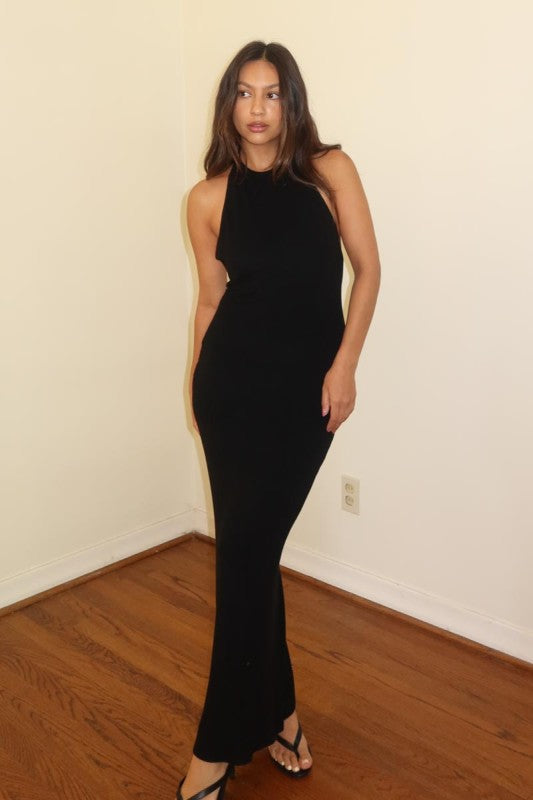 Ribbed Full Length Halter Dress