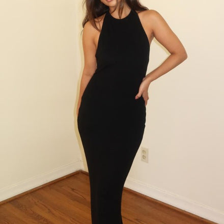 Ribbed Full Length Halter Dress