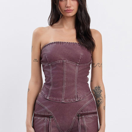 Washed Effect Faux Leather Tube Top