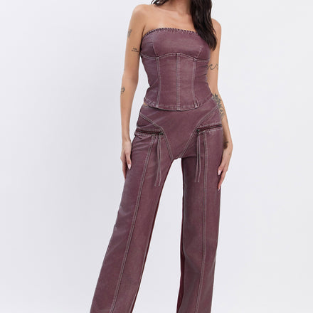 Washed Effect Faux Leather Pants