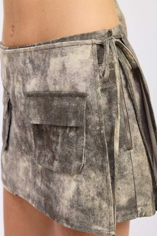 Low Waist Patch Pocket Wrap Skirt