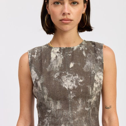 Denim Tank Top Open Back Tie