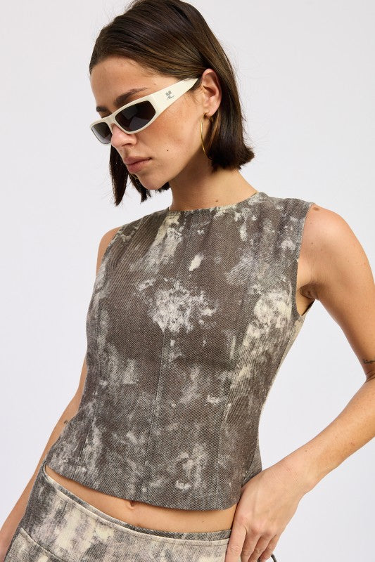 Denim Tank Top Open Back Tie