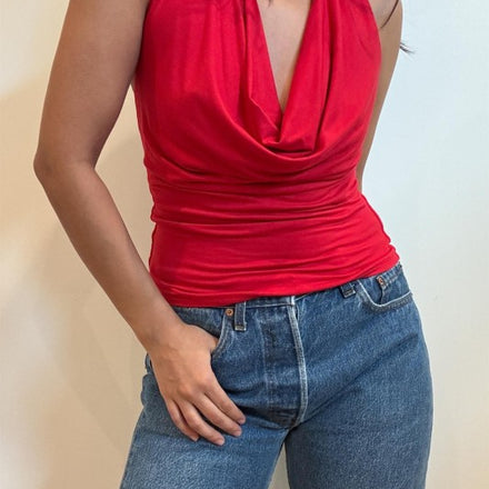Deep Cowl Neck Halter Top